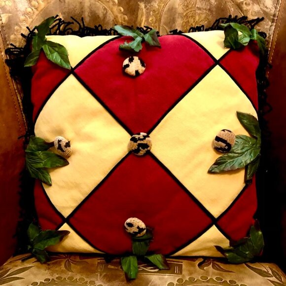 NWT ALEXANDRA’S ACCENTS Decorative Harlequin Jungle Accent Pillow 14”Red\Yellow - Picture 4 of 4